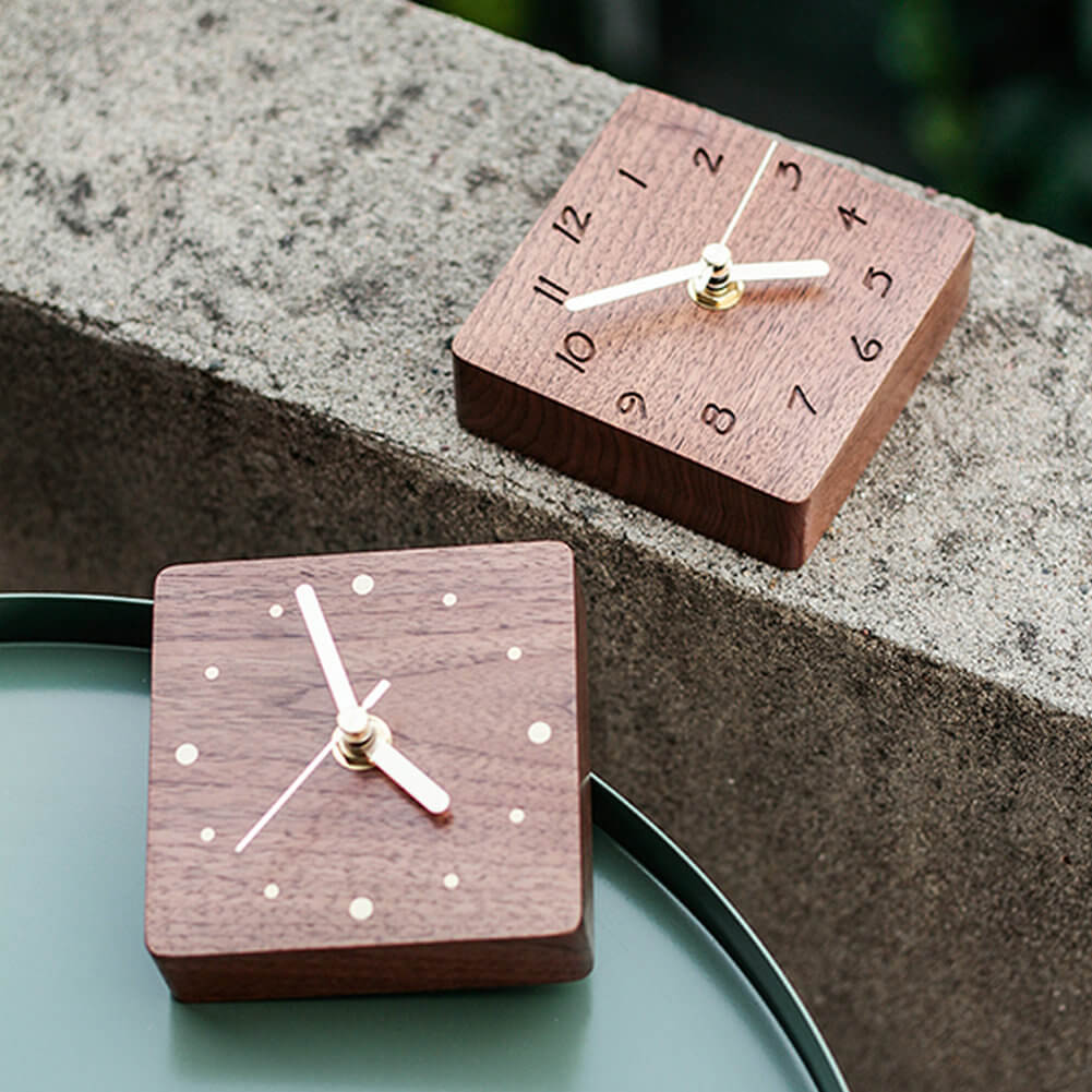 Small Table Clock Desktop Creative Square Wooden Clocks Home Decor - Warmly Life