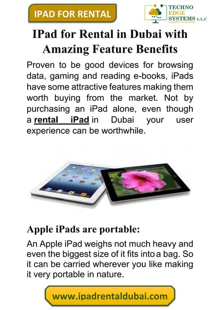 Amazing Feature With IPad For Rental In Dubai