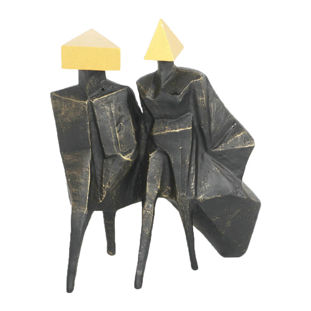 Geometric Human Sculpture Art Gold Black Abstract Metal Figurine Home Decor - Warmly Design