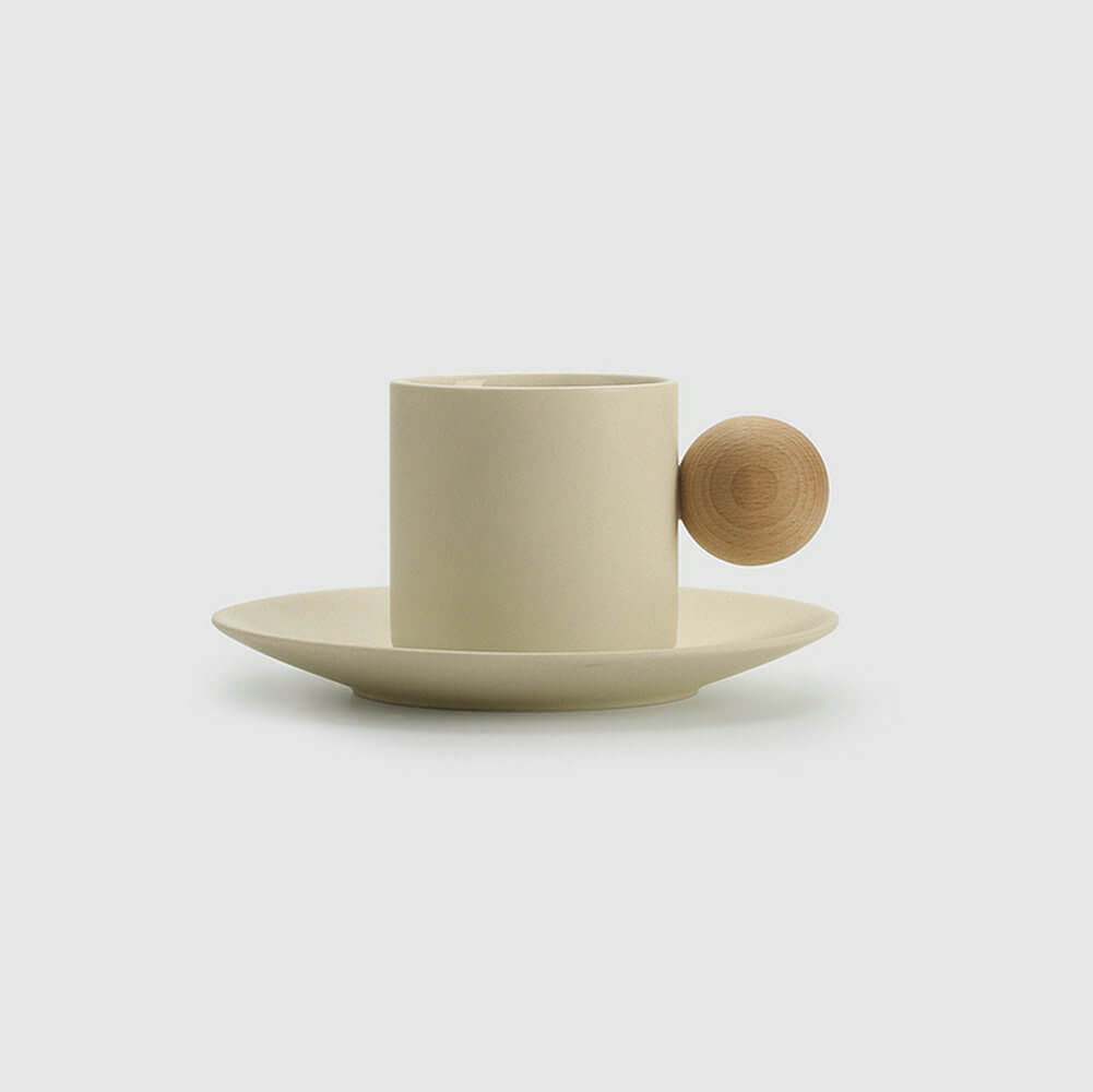 Cream Mug Unique Warm Color Chunky Wood Handle Ceramic Cups - Warmly Life
