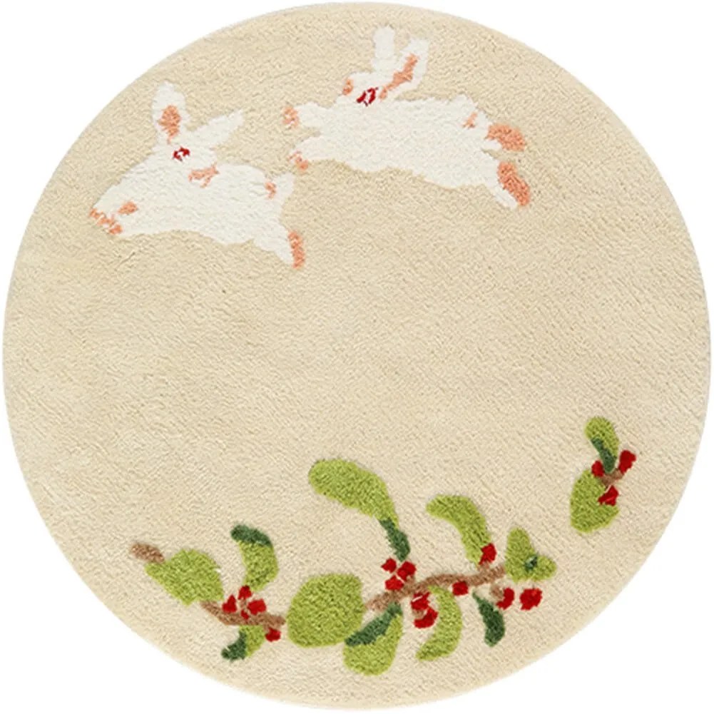 Nursery Rugs Round Washable Flower Rabbit Area Carpets for Kids Boy Girl Room - Warmly Home
