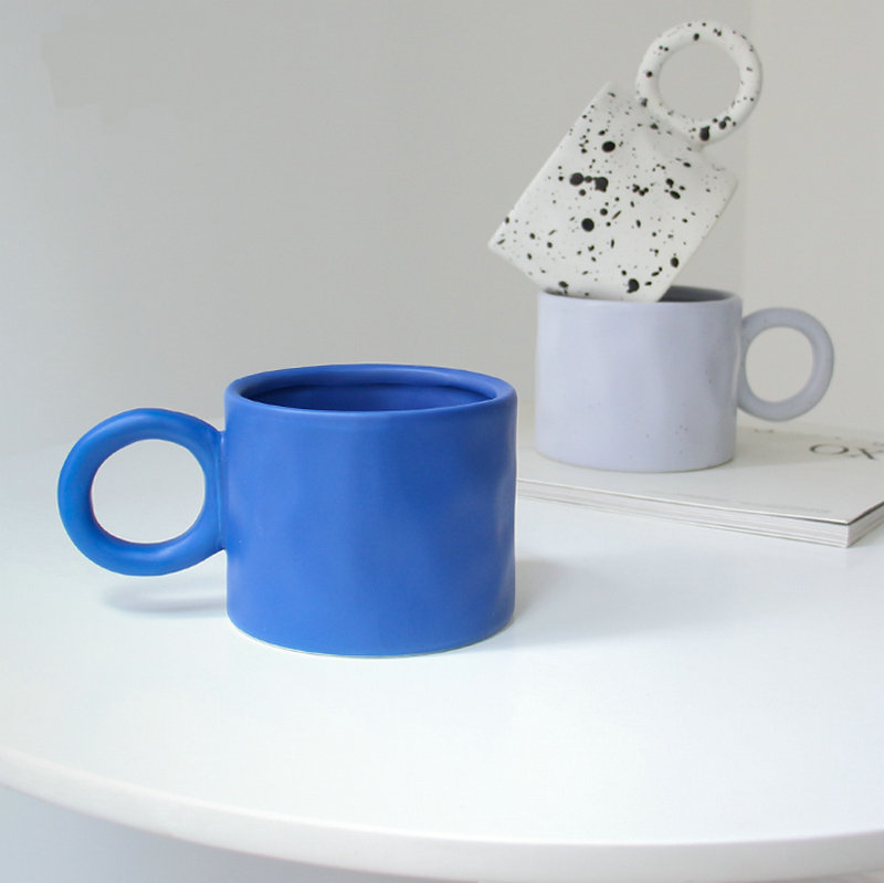 Round Handle Mug Milk Cup Ceramics Soft Color Unique Design - Warmly Life