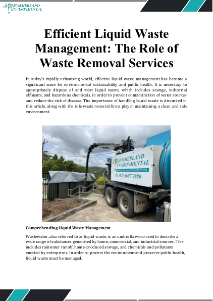 Efficient Liquid Waste Management: The Role of Waste Removal Services
