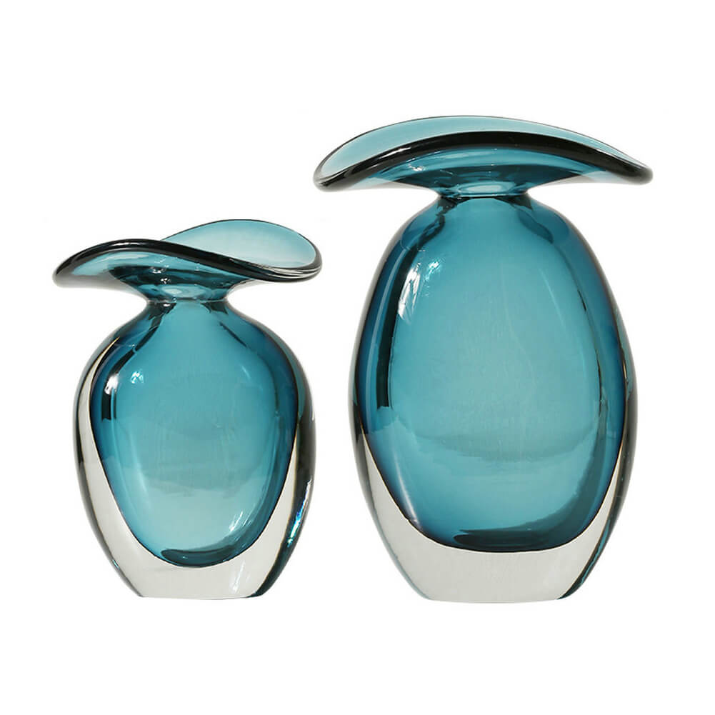 Blue Vase Contemporary Thickness Glass Unique Shaped Flowerpots For Modern Interior Decor - Warmly Design