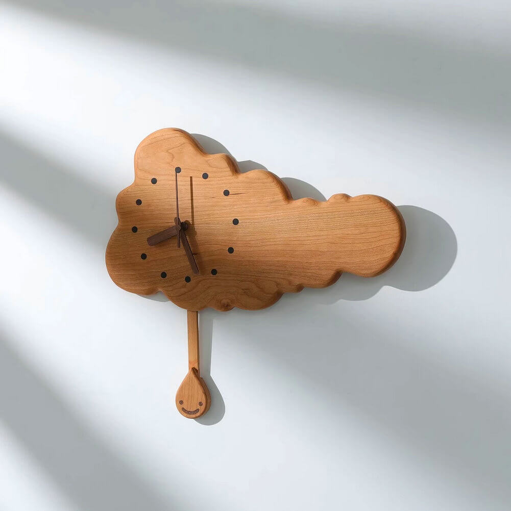 Pendulum Clock Cute Lovely Wood Cloud Shaped Wall Watches Unique Interior - Warmly Life