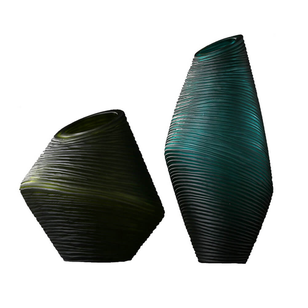 Frosted Glass Vase Modern Unique Shaped Dark Green Flower Vases - Warmly Design
